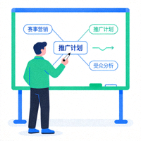体育策划服务图标 - 策划人员在白板上绘制赛事营销策略